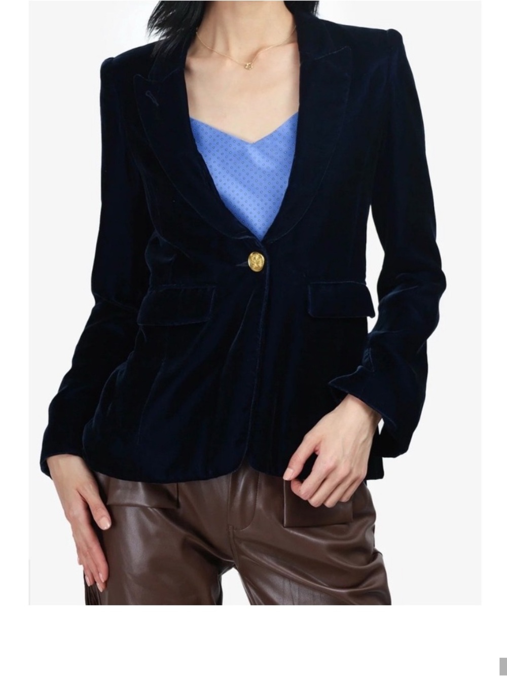 Smythe Sapphire Velvet Single-Button Blazer with Gold Button